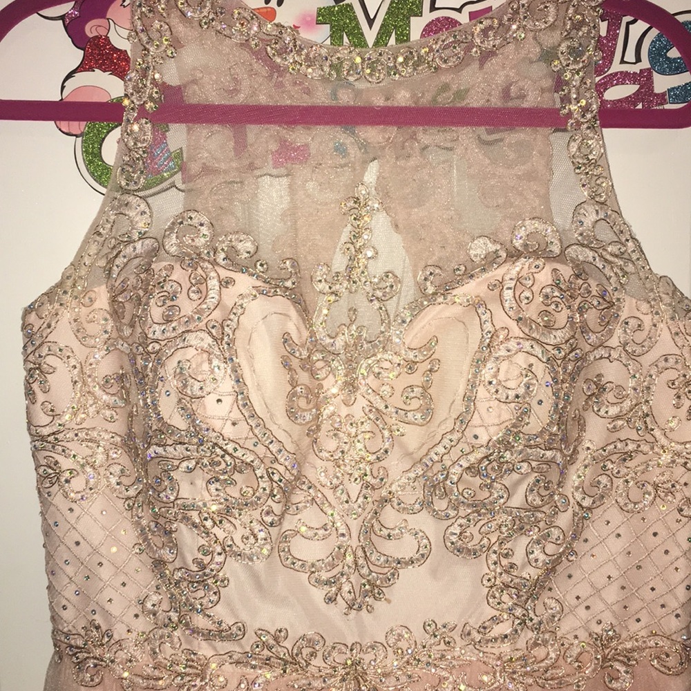 Peach with gold dress